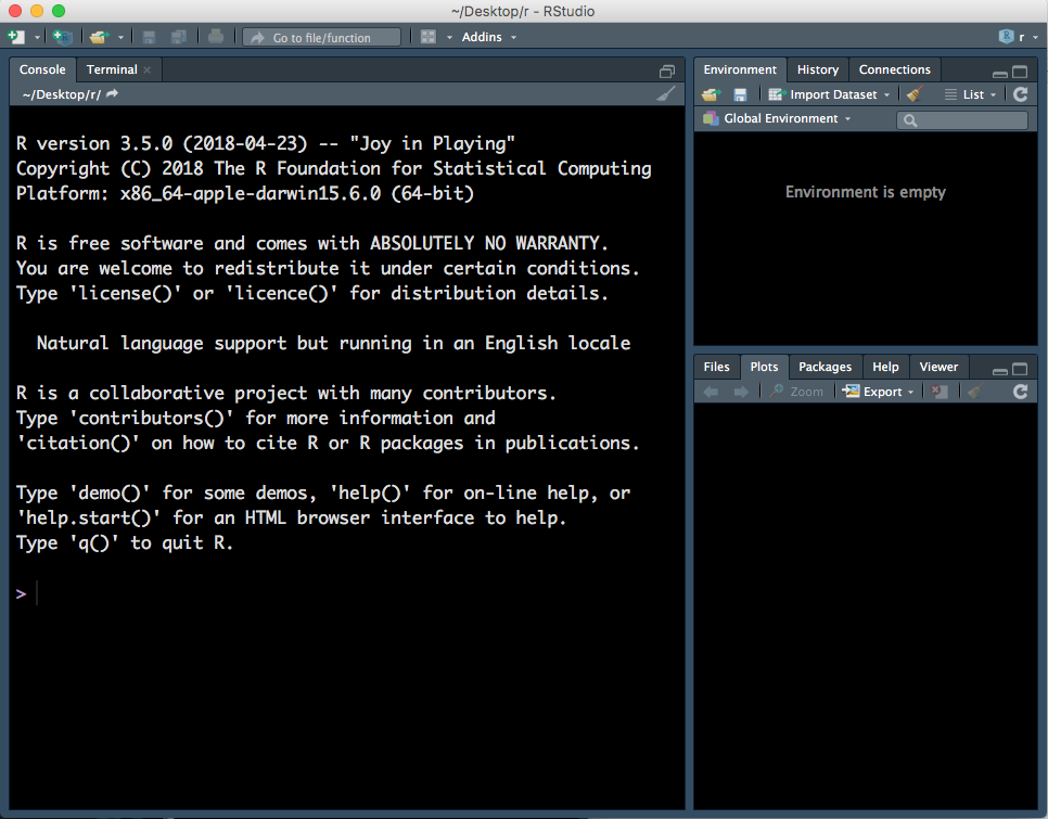 Three panels in RStudio.